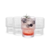 Santú Home & Deco - Set 4 Vasos Vidrio Relieve Flor Begonia 180Ml