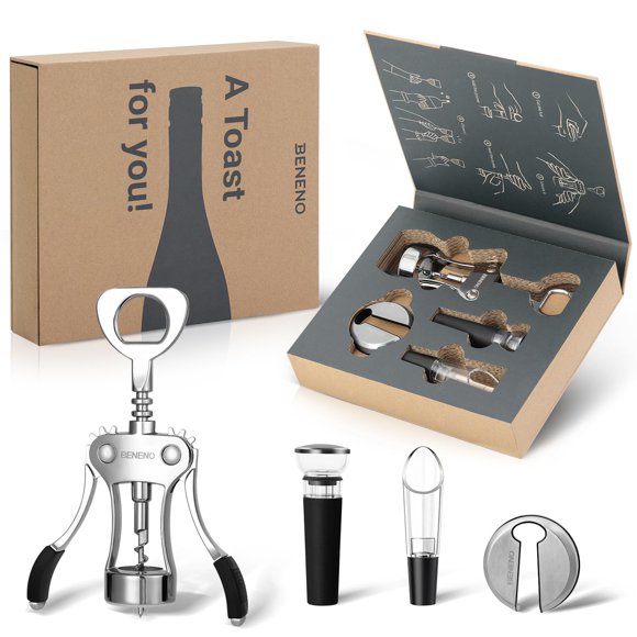 Set de regalo de sacacorchos y abrebotellas Beneno multifuncional plateado