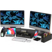 Soporte Para Monitor Simple Houseware Dual Con Cajón Negro