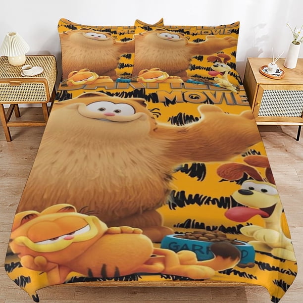 x63 Garfield Bed Duvet Cover Microfiber Bedding Sets 3D Printed Lightweight 3 Piece Comforter Sets, 1 Duvet Cover And 2 Pillow Shams for Kids Boys Girls 79"x90" jn63
