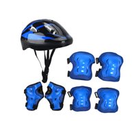 Magideal - 7 Piezas/Juego De Casco De Bicicleta Para Niños, Casco De Patinaje Sobre Ruedas, Rodilleras, Coderas Y Muñequeras, Casco De Patineta Para Adolescentes Azul