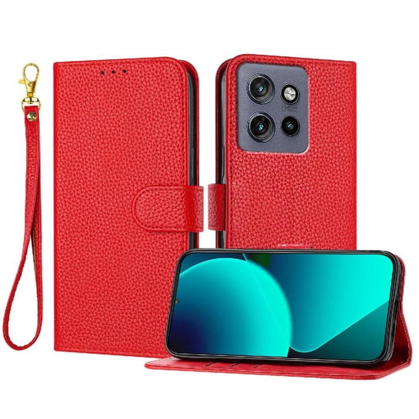Funda Cartera para Motorola Moto Edge 50 NEO Tarjetero Soporte Magnético y Correa Rojo