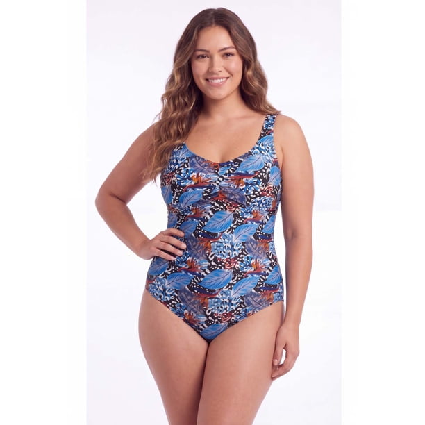 Traje de baño con pliegues PLUS SIZE estampado azul Talla M