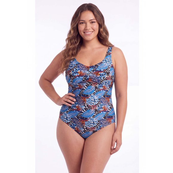 Traje de baño con pliegues PLUS SIZE estampado azul Talla L