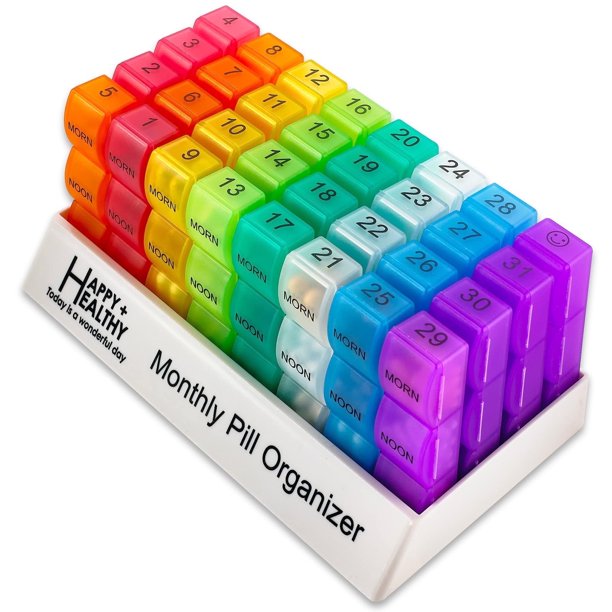 Organizador Mensual de Pastillas MEDca de 32 Compartimentos - 3 Dosis Diarias, Pack de 1