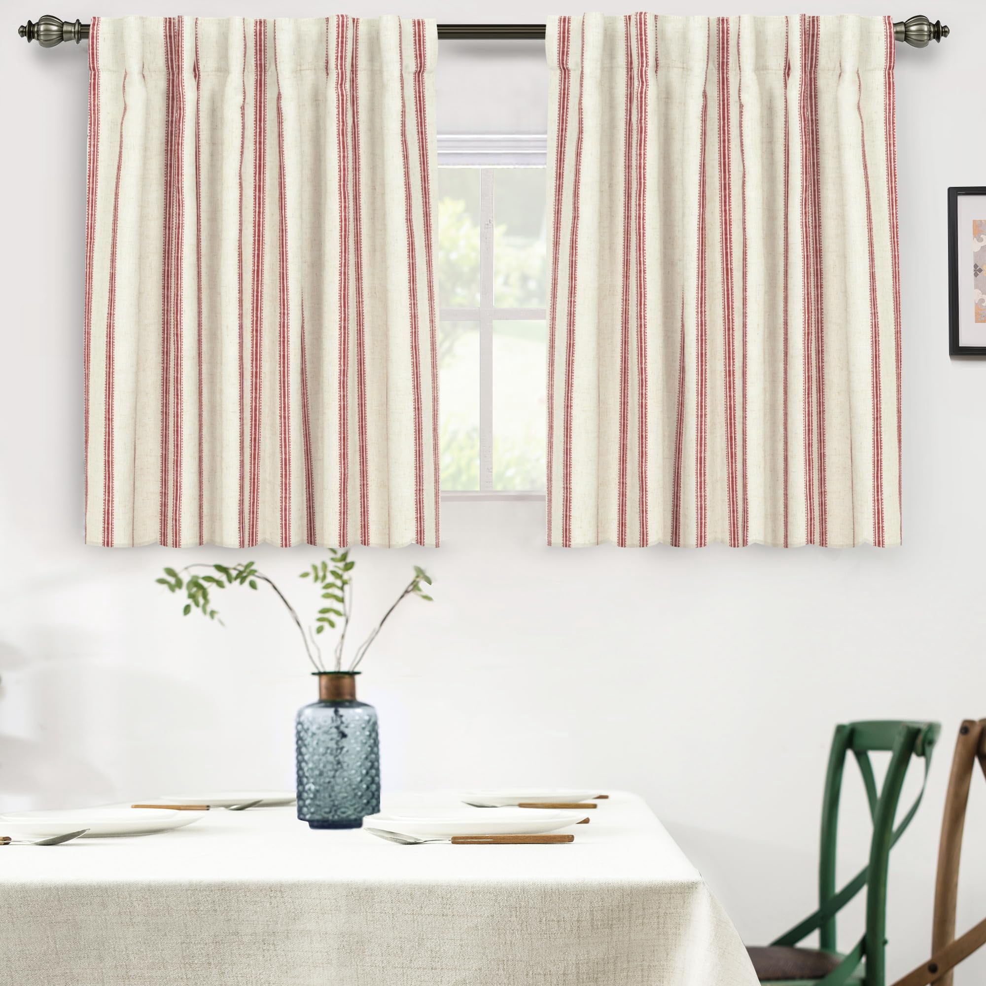 Cortinas Driftaway, 92 X 91 Cm, Mezcla De Lino, Opacas, Rayas Rojas