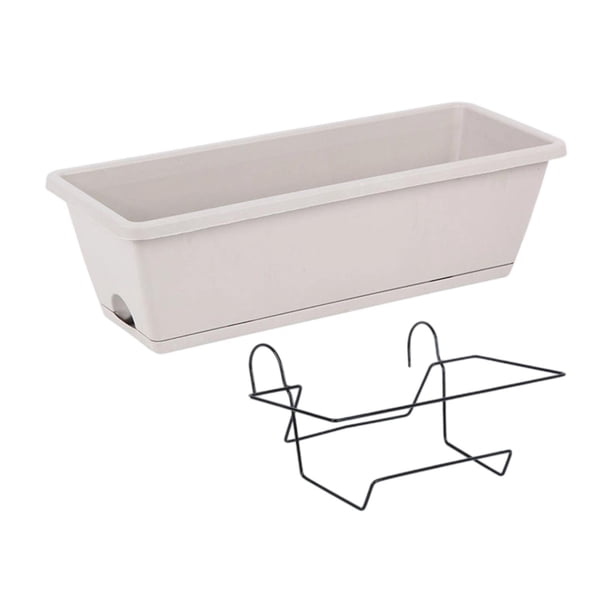 Maceta colgante para barandilla de balcón, maceta para valla, jardinera para ventana con bandeja desmontable, material PP con orificios de drenaje. Gris claro