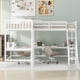 thumbnail image 2 of Wood Twin Size L-Shaped Loft Bed with Ladder and 2 Built-in L-Shaped Desks, White, 2 of 3