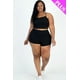 thumbnail image 5 of Saronite Conjunto de Top Corto de Punto Acanalado Liso con Tirantes Ajustables, Shorts Fruncidos y Cinturilla Elástica, Negro (Talla Grande para Mujer), 5 of 5