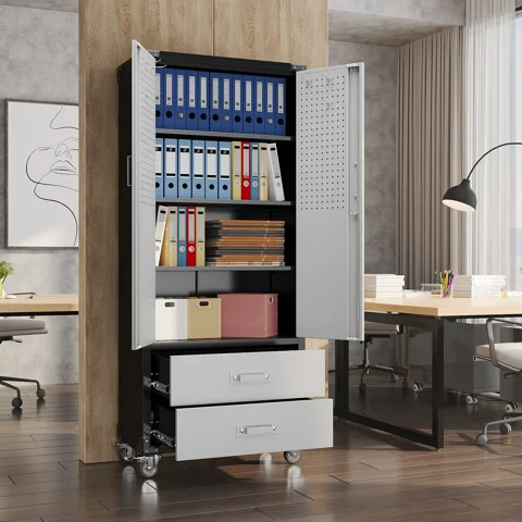 Recilock - Gabinete Metalico Dos Puertas Dos Cajones - Tc-03 Black & Gray