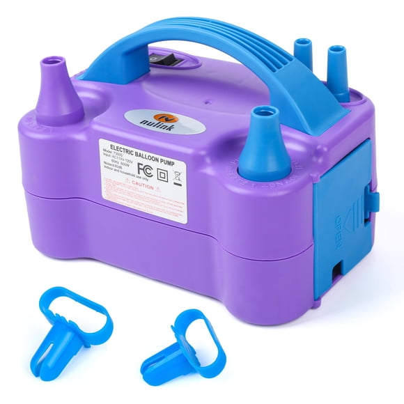 Bomba eléctrica portátil para globos NuLink de doble boquilla, color morado