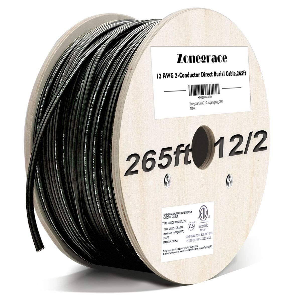 Zonegrace - Cable Subterráneo De Iluminación De Paisaje De Bajo Voltaje 12 Awg 2 Conductores 12 2 80 M