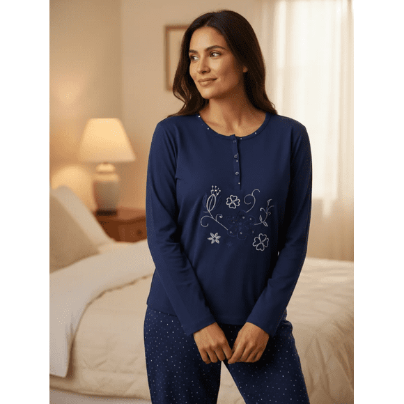 Pijama Mujer Largo Diseño Azul - XL
