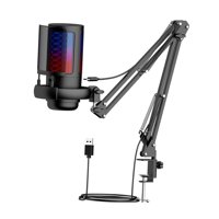 Magideal - Micrófono Usb Para Juegos, Micrófono Para Podcast, Ángulo Ajustable, Micrófono Para Ordenador Con Brazo Colgante Flexible Para Grabación De Juegos De Negro