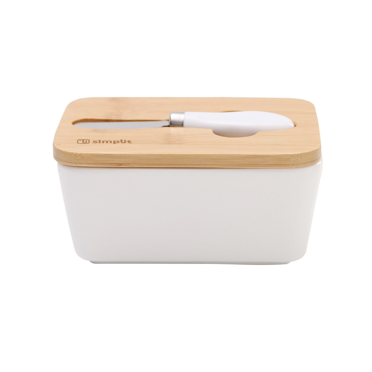Mantequillero Cerámica Tapa Bamboo + Cuchillo 600 Ml Simplit