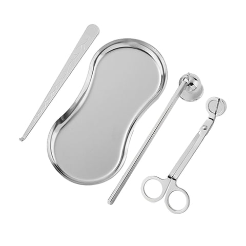 Magideal - Juego De 4 Cortadores De Mecha, Accesorios Para Velas, Cuchara Para Mecha Resistente A Prueba De Herrumbre De Acero Inoxidable Con Compartimento De Al Plateado