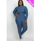 thumbnail image 1 of Saronite Conjunto de Dos Piezas de Top y Leggings de Manga Larga con Cuello Alto y Punto Acanalado Básico, Color Azul Neblina (Talla Grande para Mujer), 1 of 2