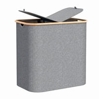 Wakeshome - Cesto Doble Ropa Sucia Con Tapa Plegable Canasto Bambú Rectangular