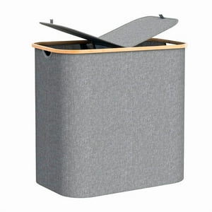 Wakeshome - Cesto Doble Ropa Sucia Con Tapa Plegable Canasto Bambú Rectangular