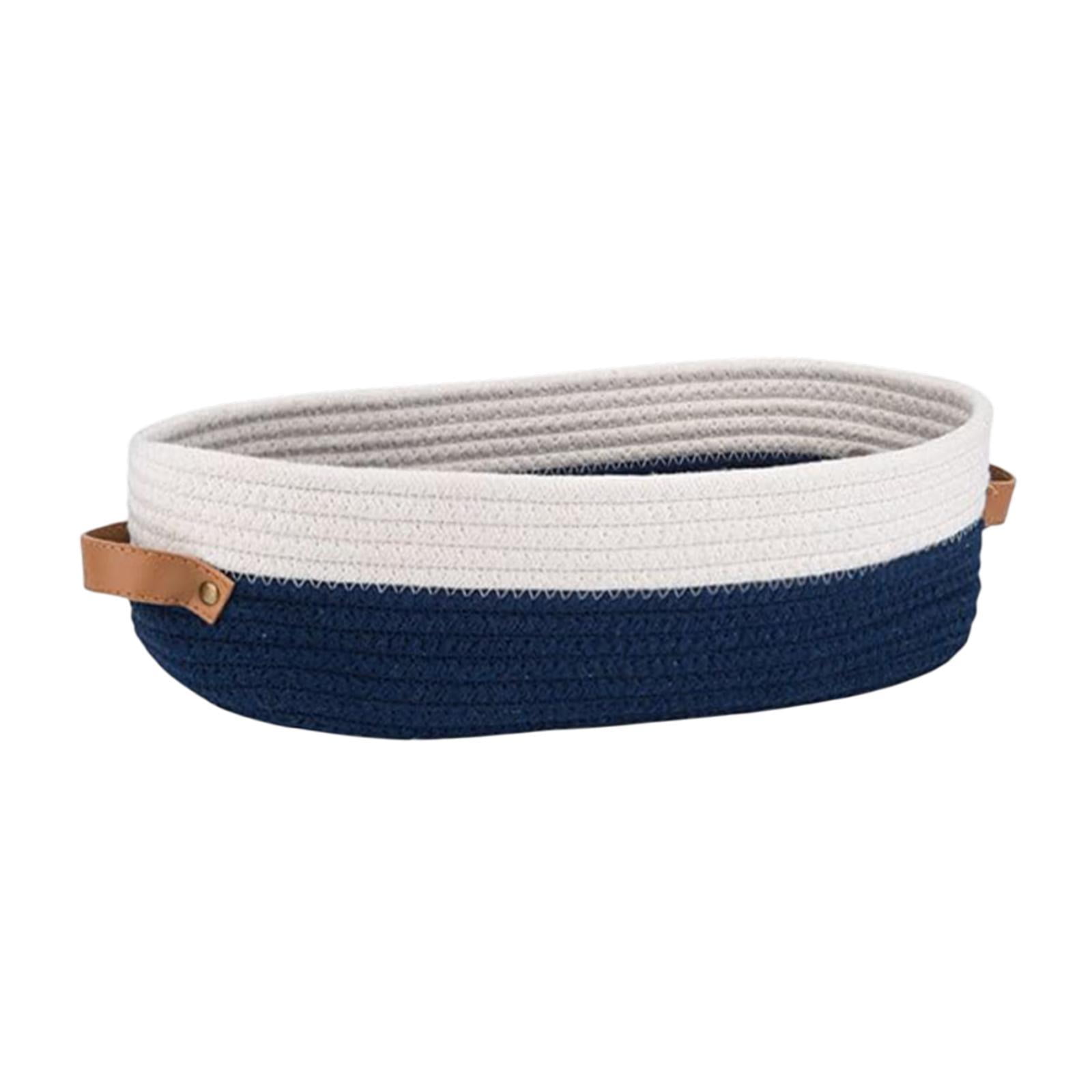 Magideal - Canasta Tejida De Algodón Con Manijas De Guarnición Recipiente Nórdico Organizador De Baño Contenedor Canasta De Almacenamiento Decorativo Para Dormit Azul Y Blanco