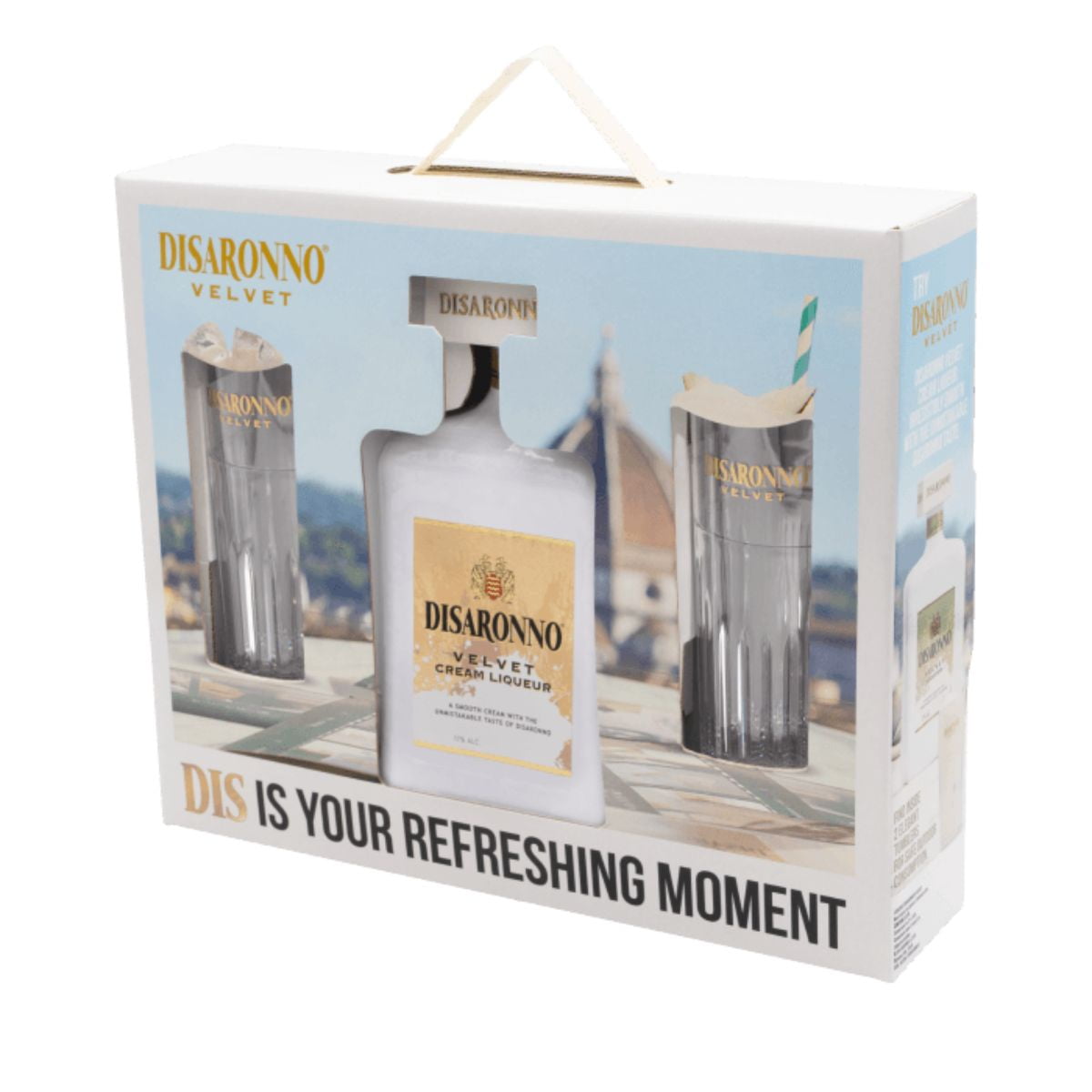 Disaronno - Pack Licor Velvet 17° 700cc + 2 Vasos Largos