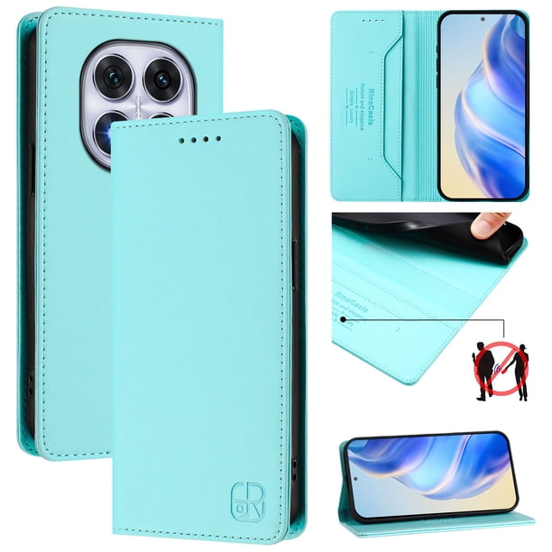 Funda Billetera con Soporte para Xiaomi Redmi Note 14 Pro 4G Bloqueo RFID Plegable Verde menta