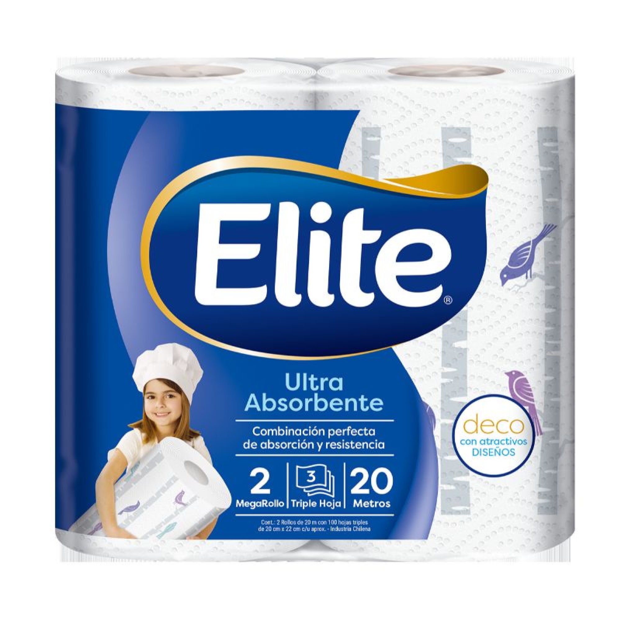 Elite - Toalla De Papel Ultra Absorbente Triple Hoja 20 M