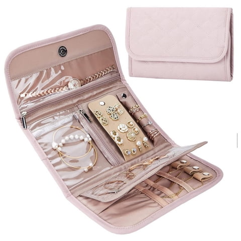Xusx111 - Organizador De Caso De Joyería De Viaje, Rollo De Almacenamiento Plegable Para Pendientes, Collares, Anillos, Pulseras, Broches, Rosa 33,5 * 22 Cm (Solo Bolsa De Almacenamiento)