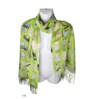 Mh - Bufanda, Pañuelo, Estampado De Gatitos, Primavera/Verano Color Verde
