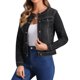 thumbnail image 4 of INSPIRE CHIC Chaqueta Vaquera Recortada de Manga Larga sin Cuello con Botones para Mujer, Regreso a Clases, Negro M, 4 of 6