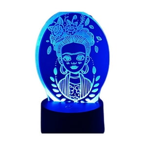 Lelumania - Lampara Ilusion 3D Frida Kahlo De 7 Colores, Base Touch