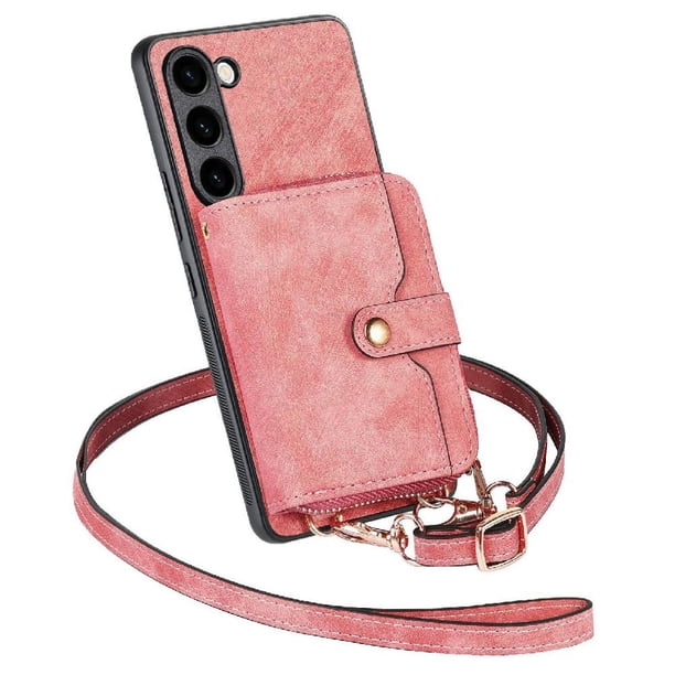 Funda Tipo Cartera con Correa Cruzada para Samsung Galaxy S23 Plus Protección Contra Golpes Rosa