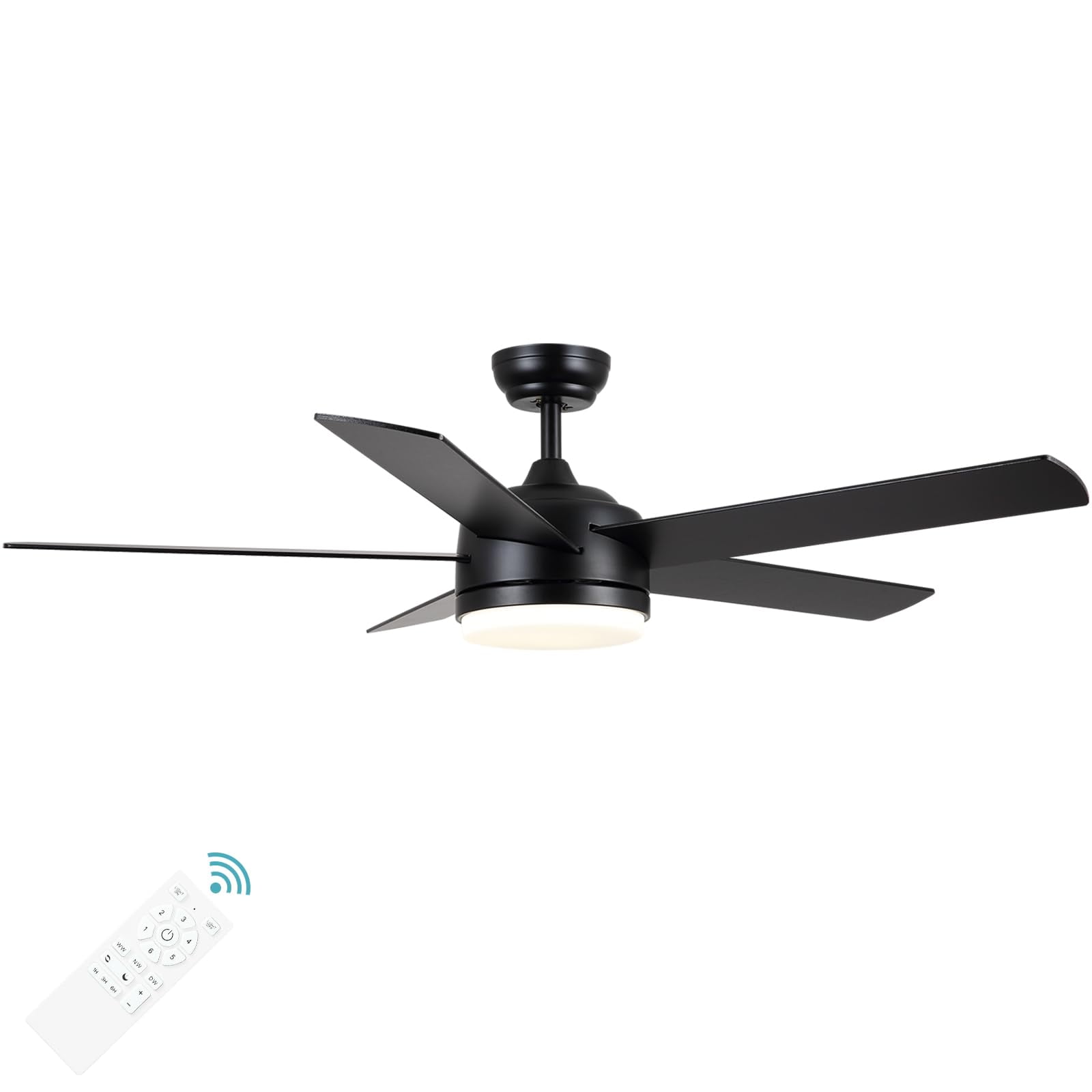 Ventilador De Techo Yuhao De 132 Cm Negro Con Led Regulable, 6 Velocidades Y Control Remoto
