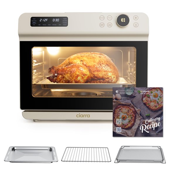 Horno de vapor 12 en 1 CIARRA con freidora de aire, 25,4 qt, blanco
