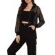 thumbnail image 4 of INSPIRE CHIC Chaqueta con puños acanalados para mujer, sudadera con capucha, chaqueta bomber de malla XS Negro, 4 of 6