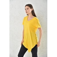 Home Fashion - Polera Mujer Amarillo Manga Corta Corte Asimétrico Talla S