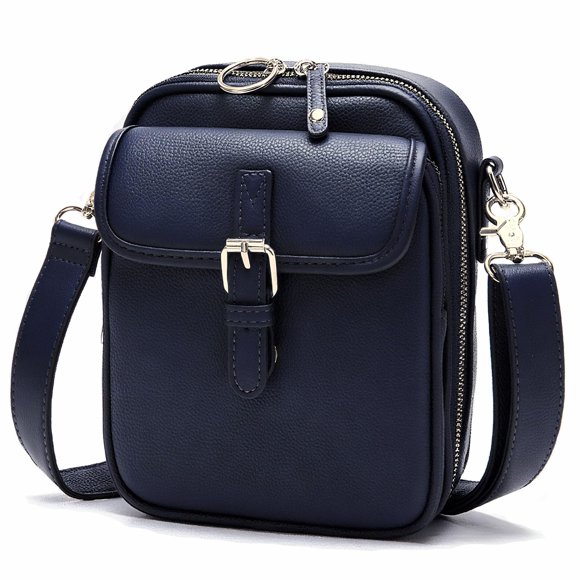 Bolso Bandolera Pelimoo de Cuero Vegano 16x7x20 cm Azul Oscuro