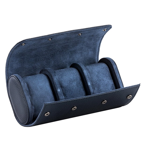 Estuche para relojes, regalos de cuero PU portátil, resistente al agua, organizador de relojes Retro, soporte de almohadas de almacenamiento para puls , azul 20x10x7cm