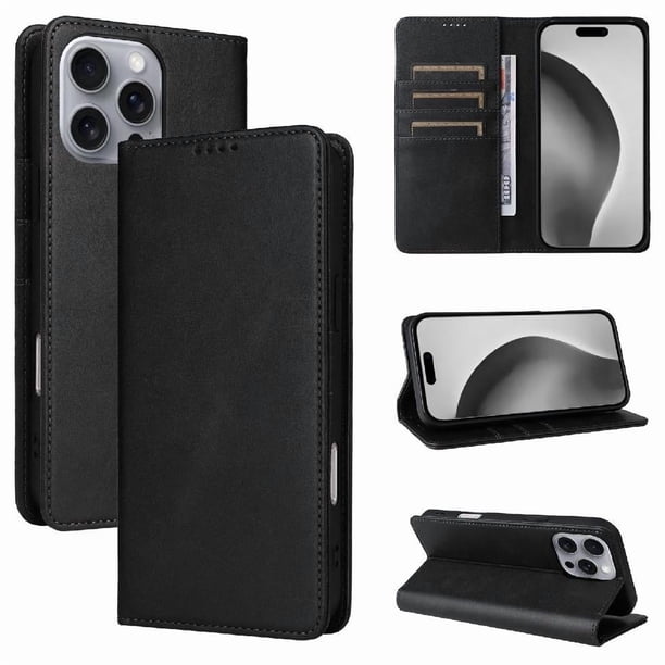 Funda Cartera para iPhone 16 Pro Max con Ranuras Tarjetas y Soporte - Protección Completa Negro