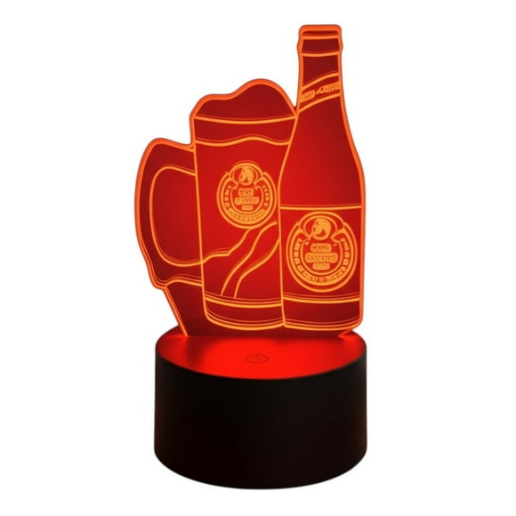 Lampara Ilusion 3D Vaso y Cerveza Red Horse de 7 colores, Base touch