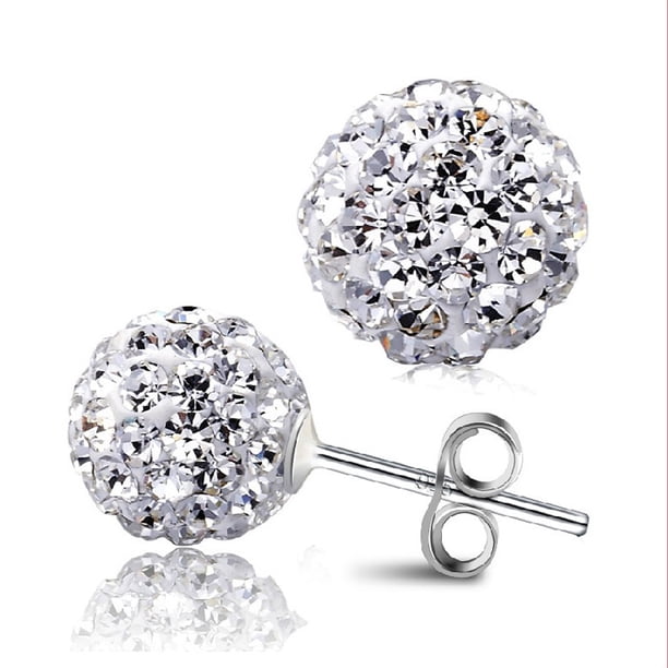 Pendientes de mujer con caja, bola de discoteca, cristales blancos, pendientes colgantes con gancho para mujer