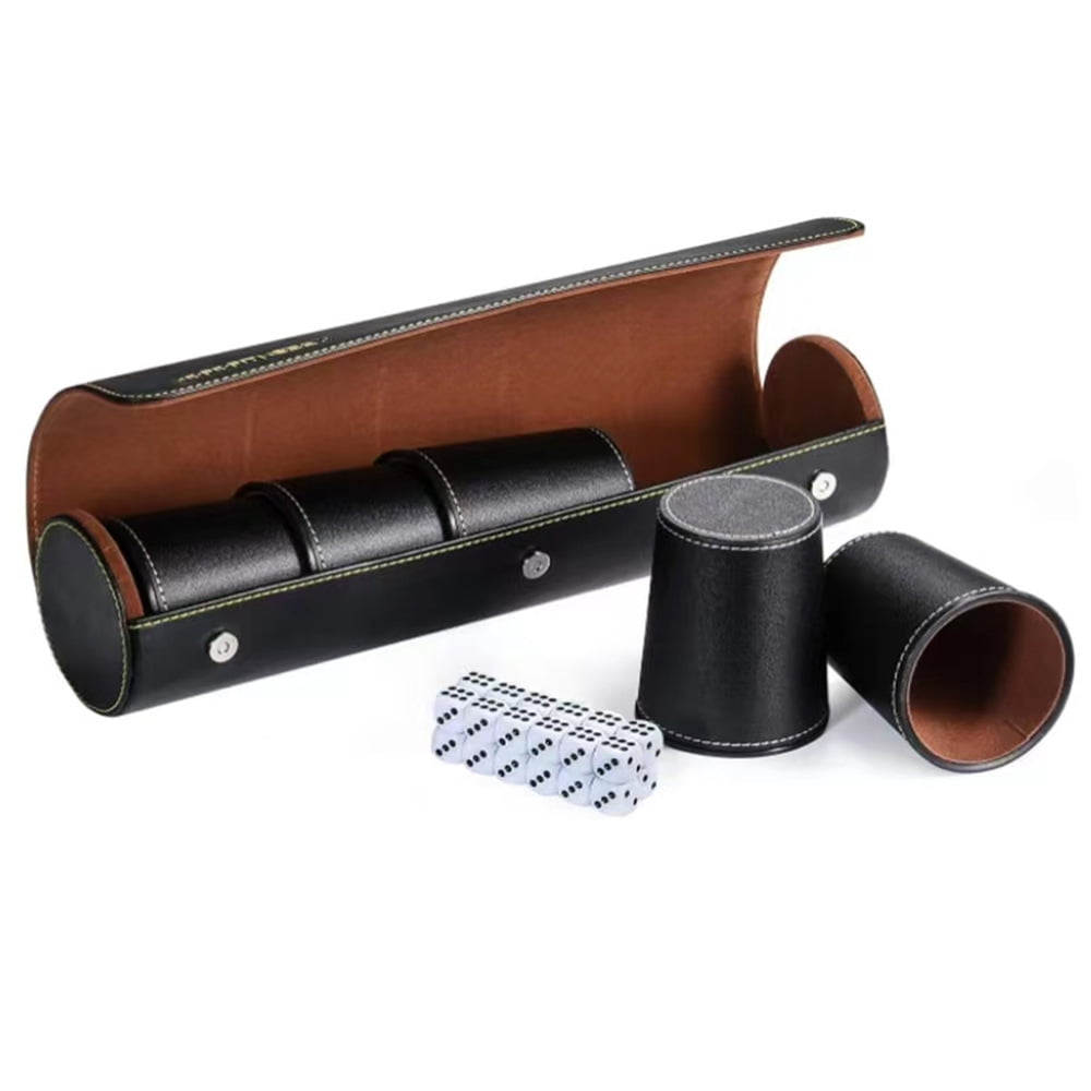 Xusx111 - Conjunto De Taza De Dados De Cuero Mágico, 5 Piezas Taza De Dados + 24 Dados + 1 Bandeja Plegable Exclusiva De Almacenamiento Y Transporte Hecha De Cuero Falso Con Cierre Magnético