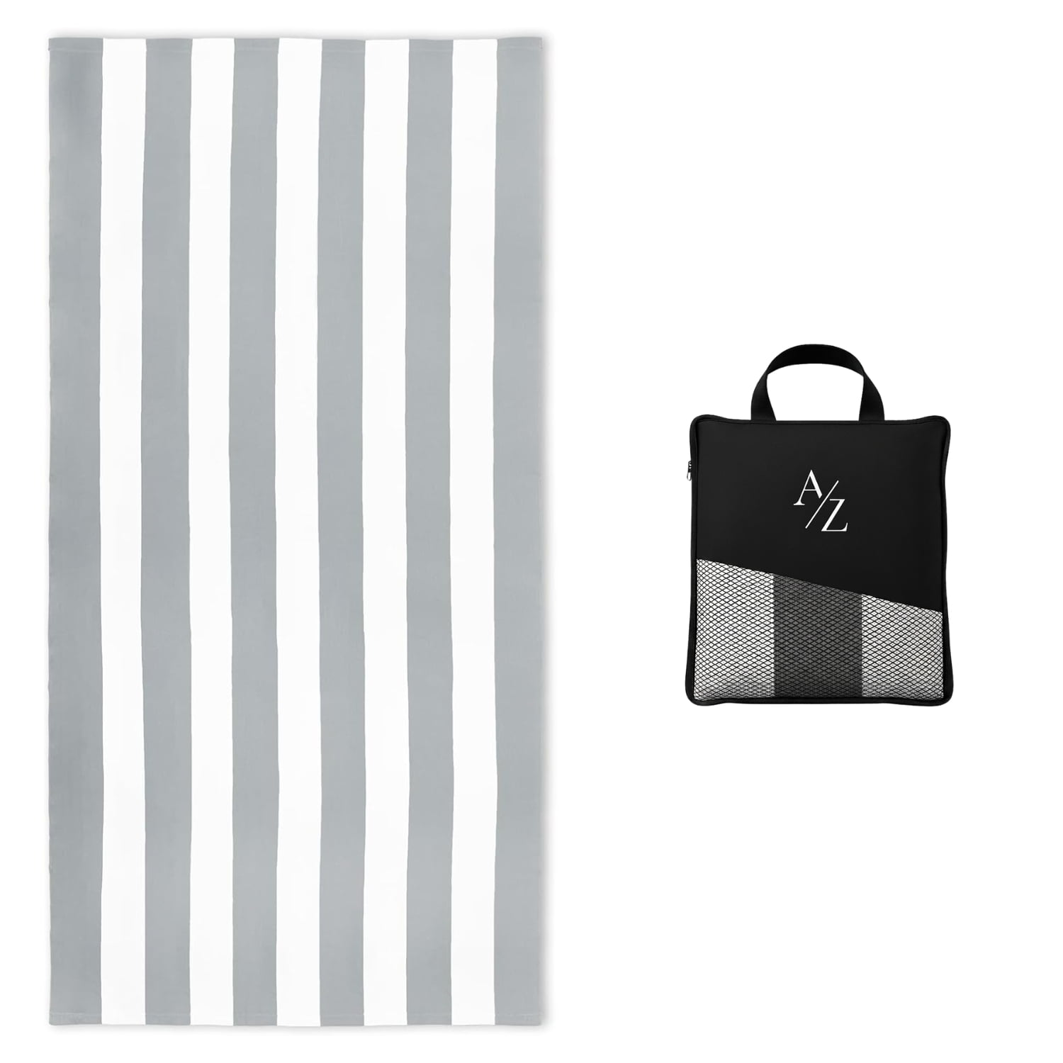 Aura Zeus - Toalla Microfibra Playa + Bolso Viaje 160x90 Cm Xl Gimnasio Grande Az Gris Verano