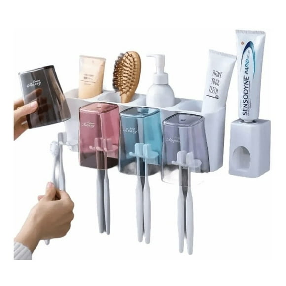 Dispensador Crema Dental Portacepillos 4 Envases / 8 Cepillo