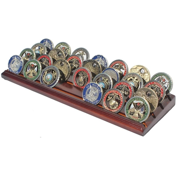 Exhibidor de Monedas DisplayGifts de 4 Filas en Madera de Nogal