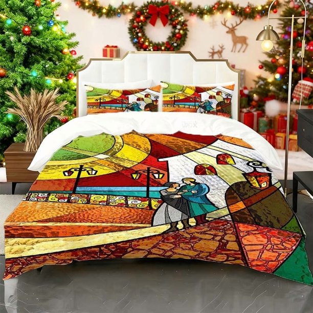 Colorful Glass Creation Stained Glass Creations Printed Quilt Cover Set Themed Bedding Quilt Cover Pillowcase Set Soft Comfortable Suitable for All Seasons Idea