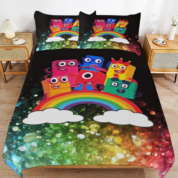 x129 Numberblocks Bed Duvet Cover Microfiber Bedding Sets 3D Printed Lightweight 3 Piece Comforter Sets, 1 Duvet Cover And 2 Pillow Shams for Kids Boys Girls 79"x90" jn129