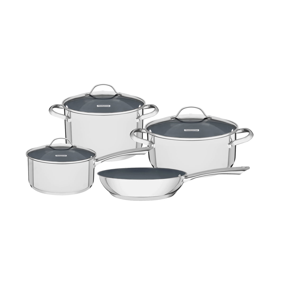 Batería De Cocina Tramontina Una Ceramic De Acero Inoxidable Fondo Triple Con Revestimiento Interno Cerámico Grafito 4 Piezas