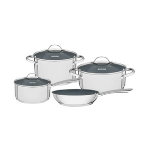 Batería De Cocina Tramontina Una Ceramic De Acero Inoxidable Fondo Triple Con Revestimiento Interno Cerámico Grafito 4 Piezas
