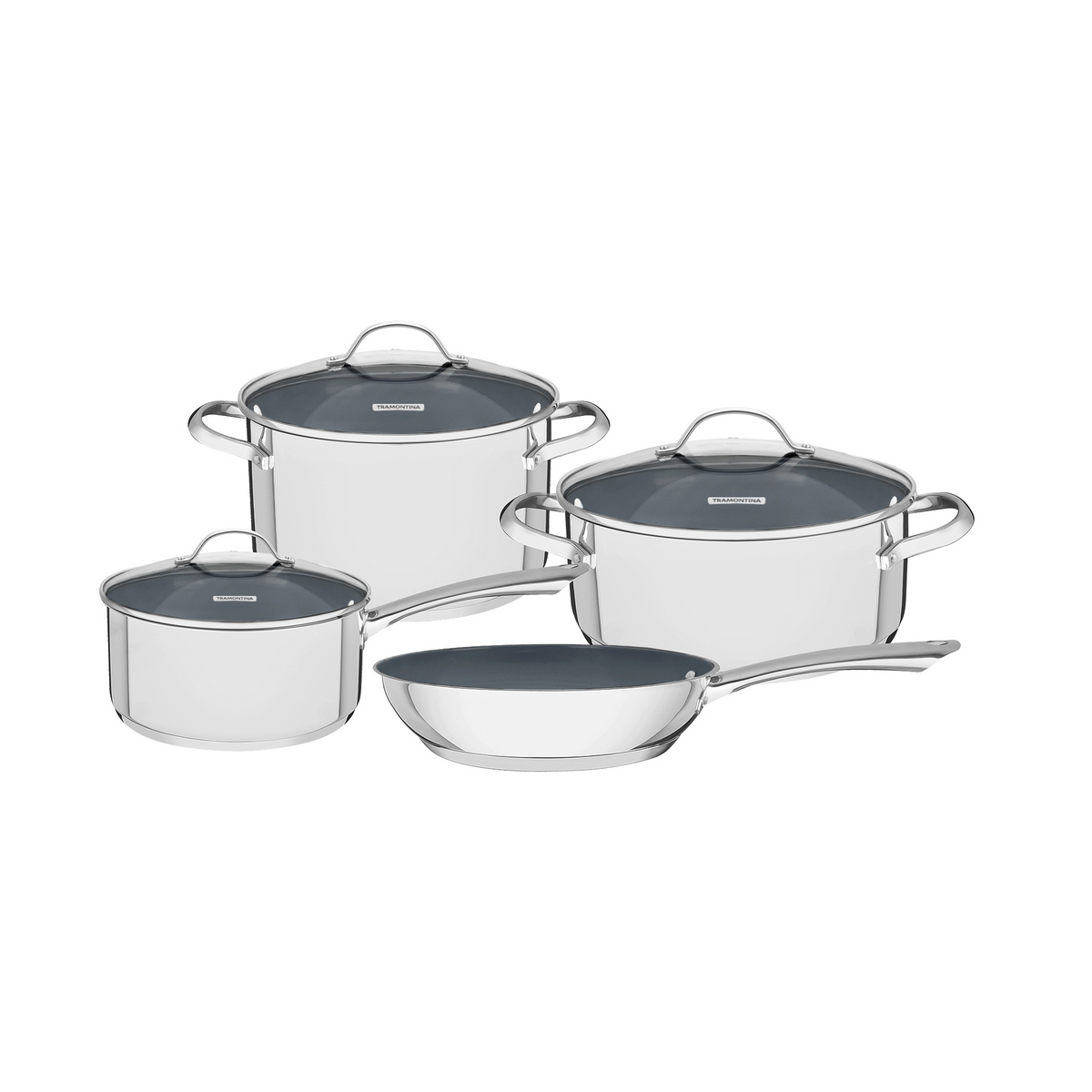 Batería De Cocina Tramontina Una Ceramic De Acero Inoxidable Fondo Triple Con Revestimiento Interno Cerámico Grafito 4 Piezas